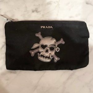 Prada  Black Nylon Skull Cosmetic Bag Pouch Case 7.5"L x 0"W x 4.5"H